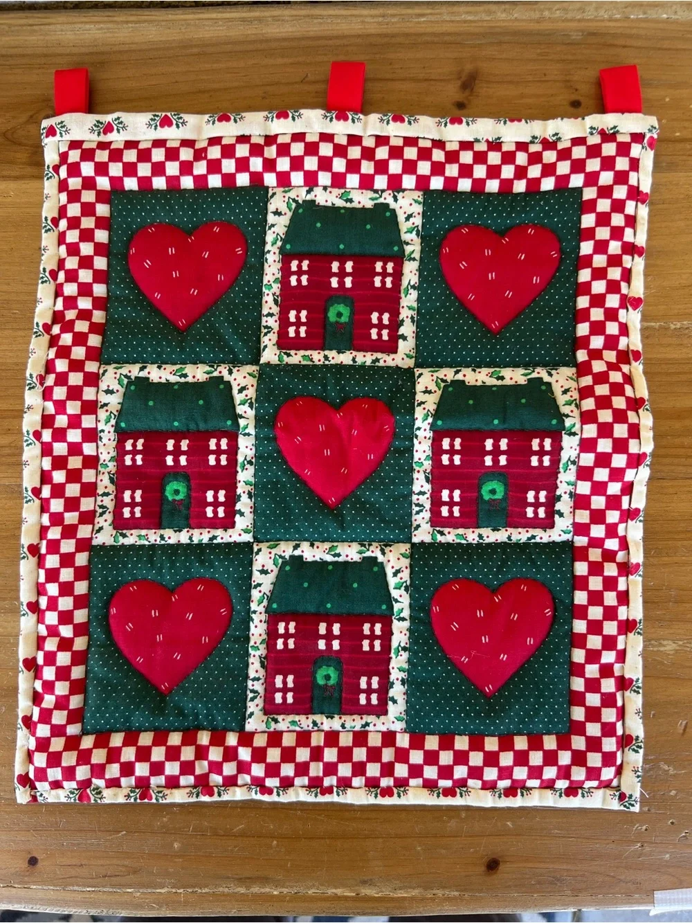 Handmade Holiday Wall Hanging - Red & Green Quilt
